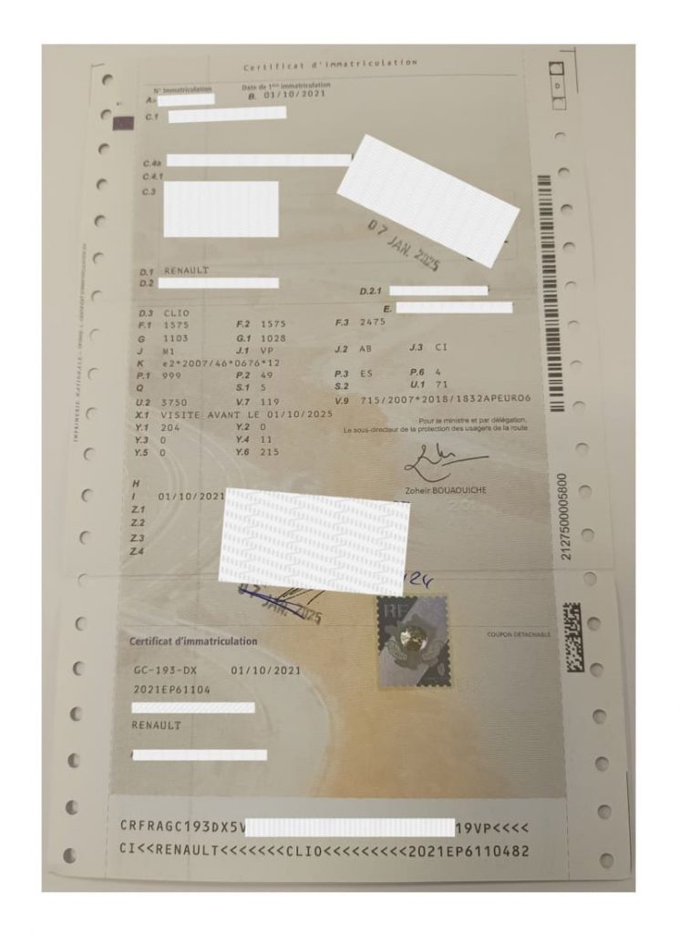 Documentación Francia anverso