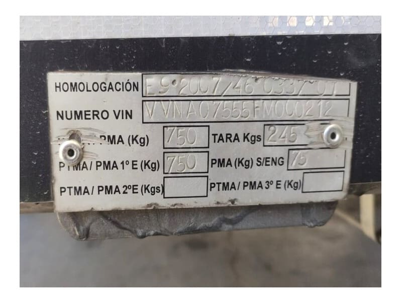 PLACA HOMOLOGACIÓN REMOLQUE LIGERO O1