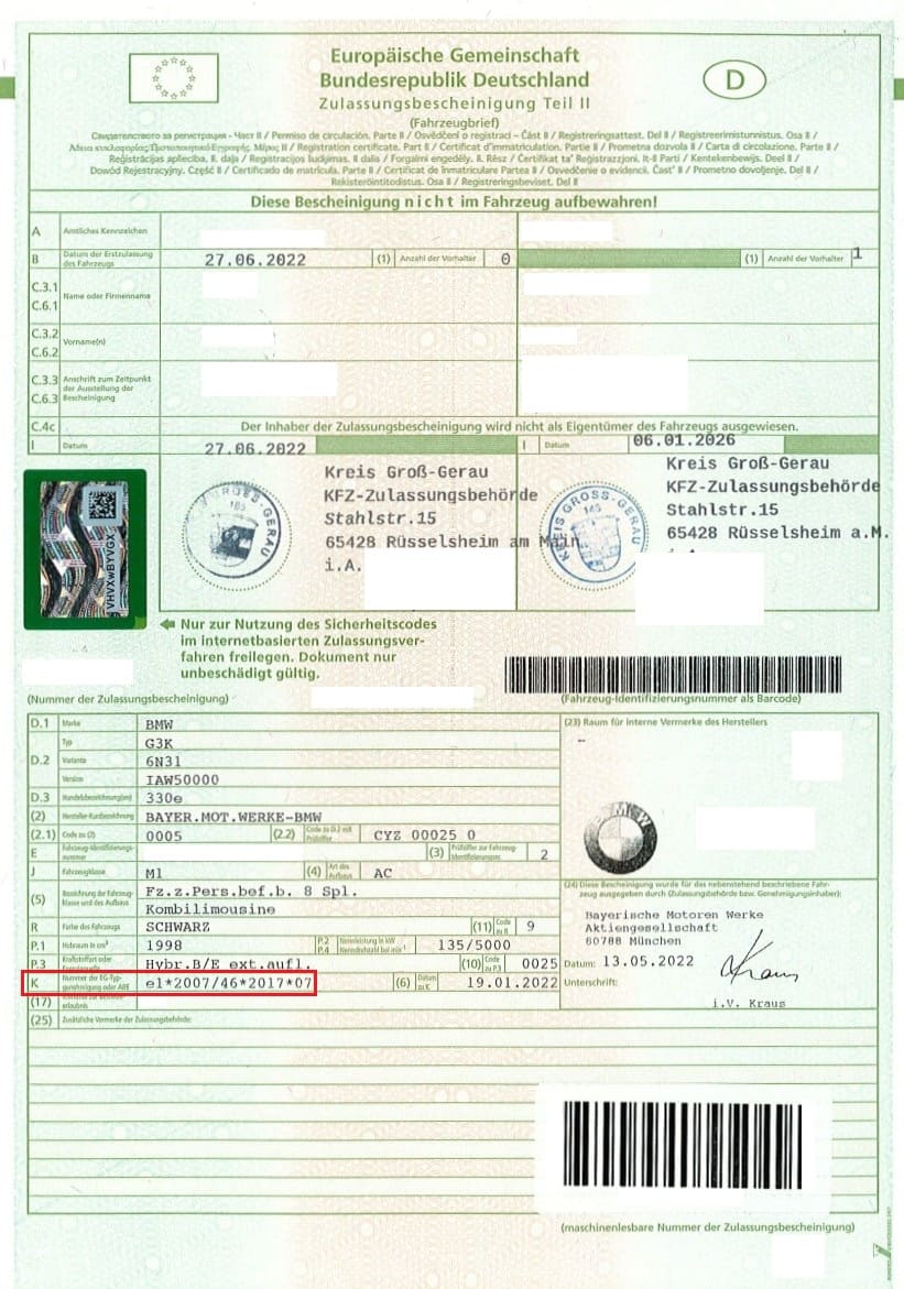 DOCUMENTACIÓN ALEMANA TEIL II CON HOMOLOGACIÓN EUROPEA EN CAMPO K