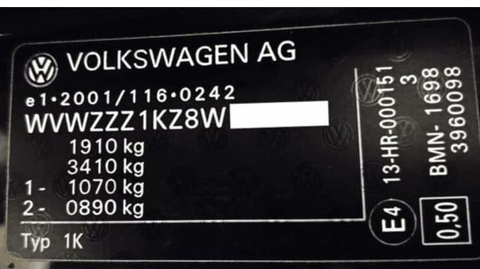 Placa homologación VW